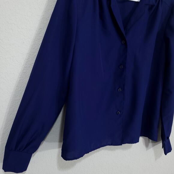 Vintage Blouse Shirley of Atlanta Womens L Navy Blue Office Professional Classic - Picture 8 of 10